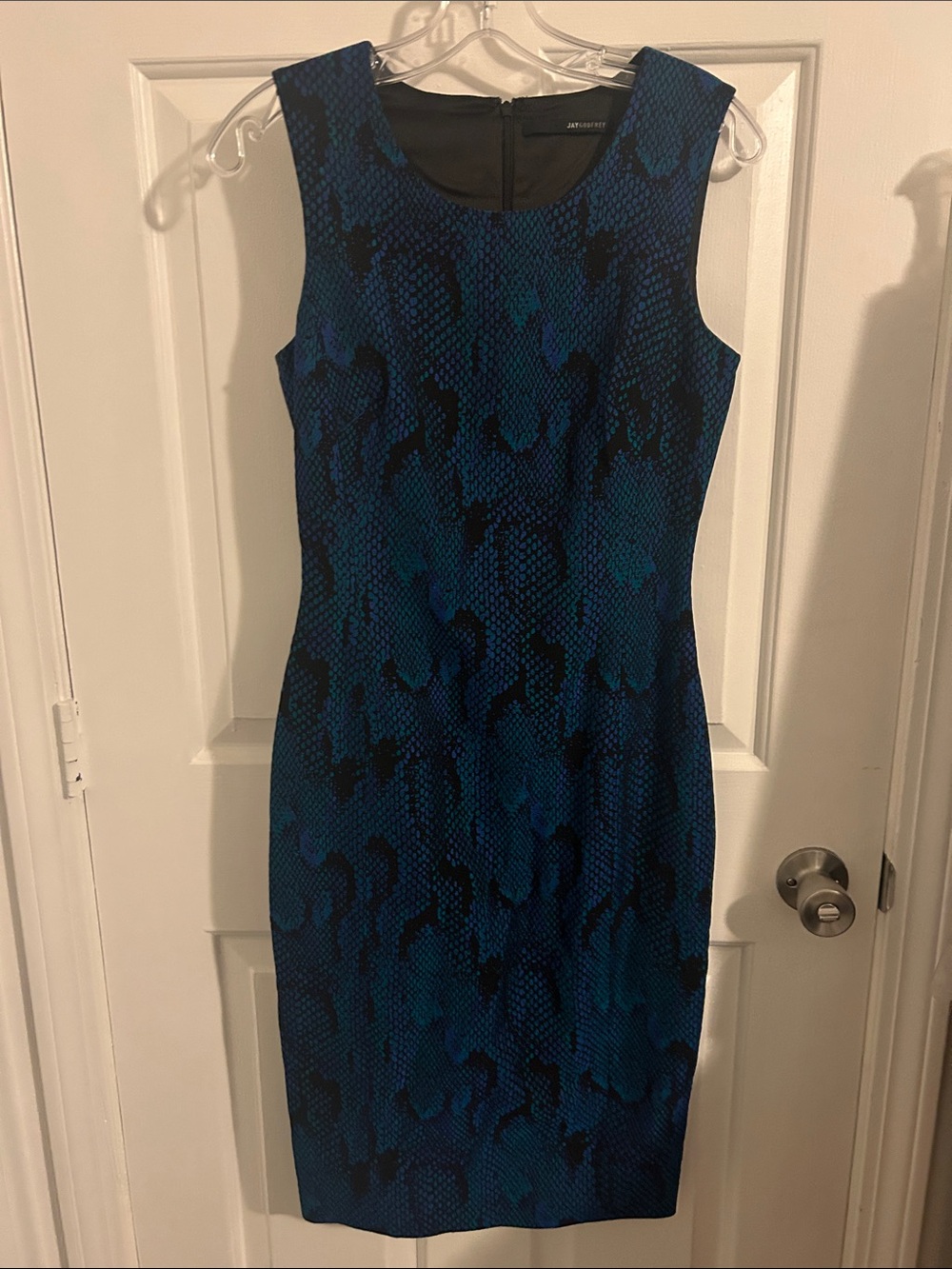 JAYGODFREY Blue and Black Textured Sheath Dress